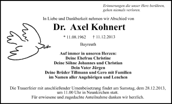 Anzeige von Axel Kohnert von Nordbayerischer Kurier