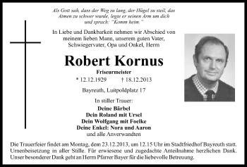 Anzeige von Robert Kornus von Nordbayerischer Kurier