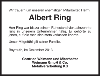 Anzeige von Albert Ring von Nordbayerischer Kurier