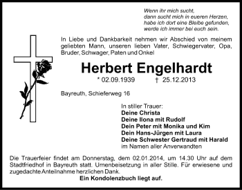 Anzeige von Herbert Engelhardt von Nordbayerischer Kurier