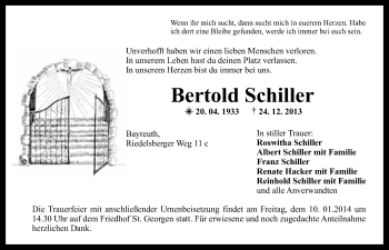 Anzeige von Bertold Schiller von Nordbayerischer Kurier