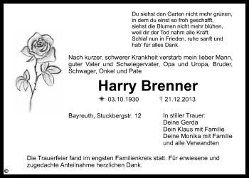 Anzeige von Harry Brenner von Nordbayerischer Kurier