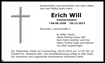 Anzeige von Erich Will von Nordbayerischer Kurier