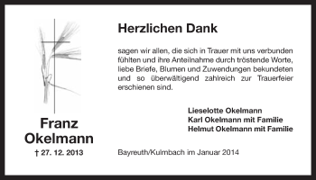 Anzeige von Franz Okelmann von Nordbayerischer Kurier