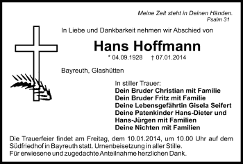 Anzeige von Hans Hoffmann von Nordbayerischer Kurier