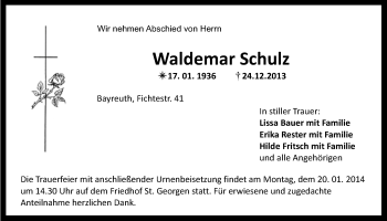 Anzeige von Waldemar Schulz von Nordbayerischer Kurier