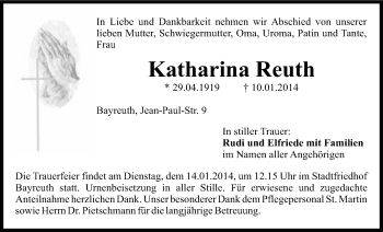 Anzeige von Katharina Reuth von Nordbayerischer Kurier