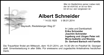 Anzeige von Albert Schneider von Nordbayerischer Kurier