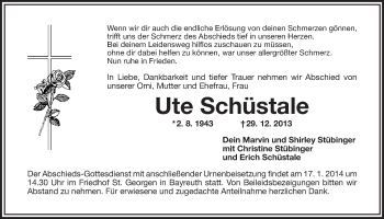 Anzeige von Ute Schüstale von Nordbayerischer Kurier