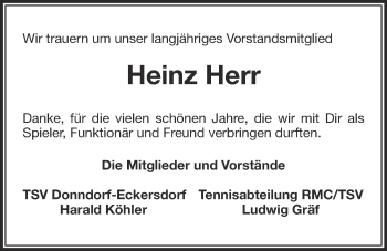 Anzeige von Heinz Herr von Nordbayerischer Kurier