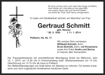 Anzeige von Gertraud Schmitt von Nordbayerischer Kurier