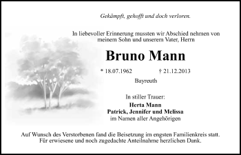 Anzeige von Bruno Mann von Nordbayerischer Kurier