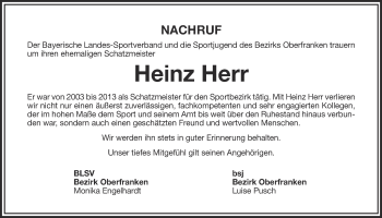 Anzeige von Heinz Herr von Nordbayerischer Kurier