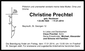 Anzeige von Christine Prechtel von Nordbayerischer Kurier