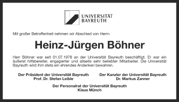 Anzeige von Heinz Böhner von Nordbayerischer Kurier