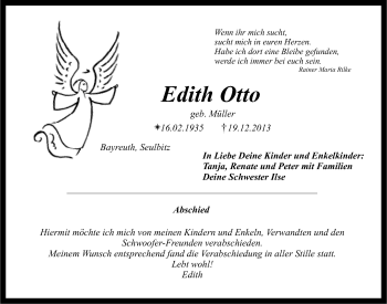 Anzeige von Edith Otto von Nordbayerischer Kurier