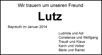 Anzeige von Lutz Benecke von Nordbayerischer Kurier
