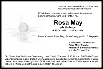 Anzeige von Rosa May von Nordbayerischer Kurier