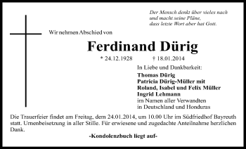 Anzeige von Ferdinand Dürig von Nordbayerischer Kurier