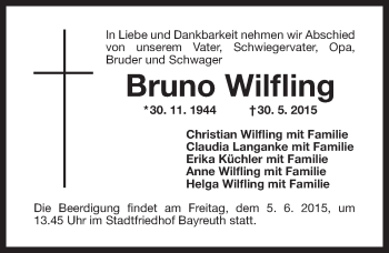 Anzeige von Bruno Wilfling von Nordbayerischer Kurier