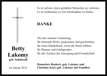 Anzeige von Betty Lakomy von Nordbayerischer Kurier