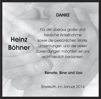 Anzeige von Heinz Böhner von Nordbayerischer Kurier