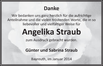 Anzeige von Angelika Straub von Nordbayerischer Kurier