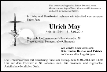 Anzeige von Ulrich May von Nordbayerischer Kurier