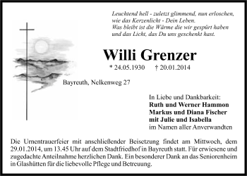 Anzeige von Willi Grenzer von Nordbayerischer Kurier