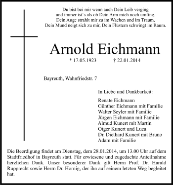 Anzeige von Arnold Eichmann von Nordbayerischer Kurier