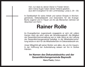 Anzeige von Rainer Rolle von Nordbayerischer Kurier