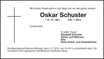 Anzeige von Oskar Schuster von Nordbayerischer Kurier