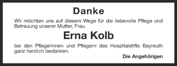 Anzeige von Erna Kolb von Nordbayerischer Kurier