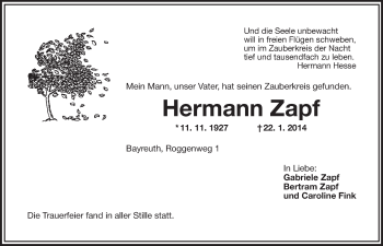Anzeige von Hermann Zapf von Nordbayerischer Kurier