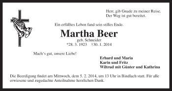 Anzeige von Martha Beer von Nordbayerischer Kurier