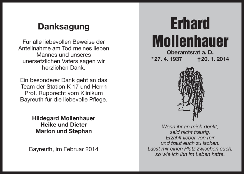  Traueranzeige für Erhard Mollenhauer vom 05.02.2014 aus Nordbayerischer Kurier