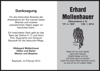 Anzeige von Erhard Mollenhauer von Nordbayerischer Kurier