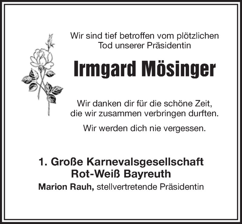  Traueranzeige für Irmgard Mösinger vom 04.02.2014 aus Nordbayerischer Kurier