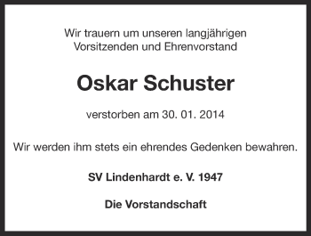 Anzeige von Oskar Schuster von Nordbayerischer Kurier