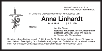 Anzeige von Anna Linhardt von Nordbayerischer Kurier