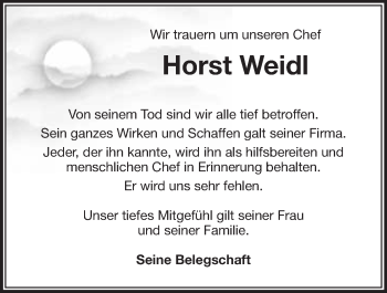 Anzeige von Horst Weidl von Nordbayerischer Kurier