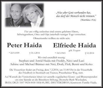 Anzeige von Peter Haida von Nordbayerischer Kurier