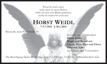 Anzeige von Horst Weidl von Nordbayerischer Kurier