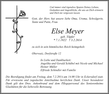 Anzeige von Else Meyer von Nordbayerischer Kurier