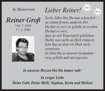 Anzeige von Reiner Groß von Nordbayerischer Kurier