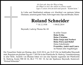 Anzeige von Roland Schneider von Nordbayerischer Kurier
