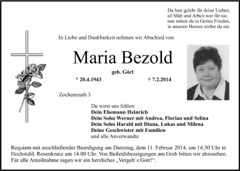Anzeige von Maria Bezold von Nordbayerischer Kurier