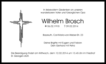 Anzeige von Wilhelm Brosch von Nordbayerischer Kurier