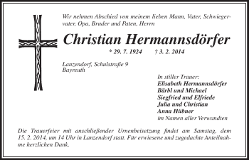 Anzeige von Christian Hermannsdörfer von Nordbayerischer Kurier