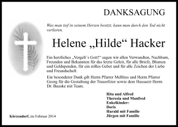 Anzeige von Helene Hacker von Nordbayerischer Kurier